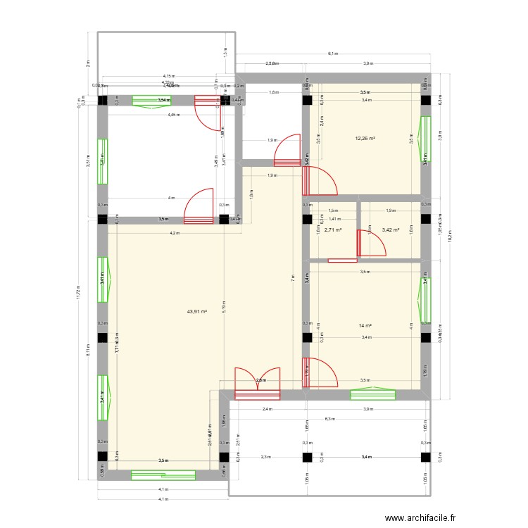 plan 1. Plan de 5 pièces et 76 m2