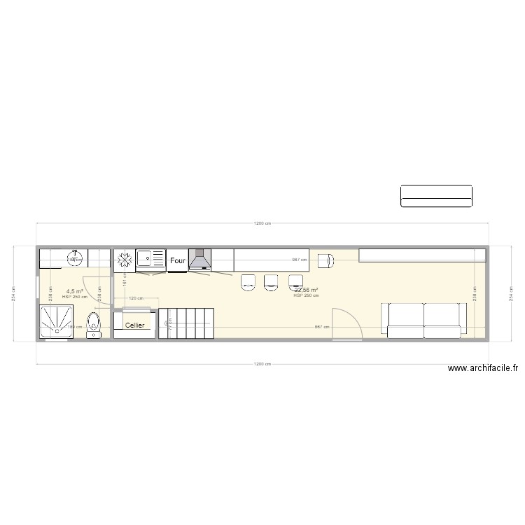 Tiny House. Plan de 3 pièces et 28 m2