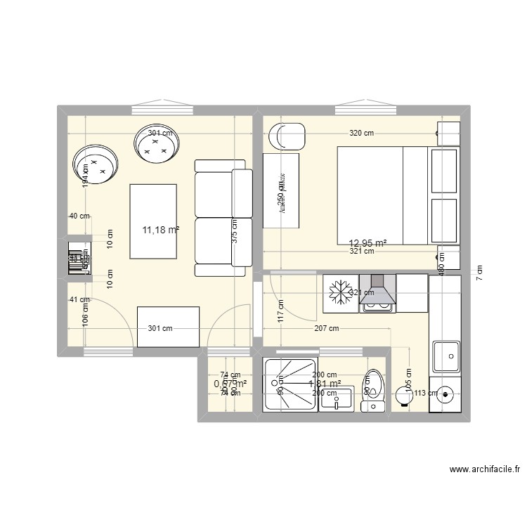 bon marché. Plan de 4 pièces et 27 m2