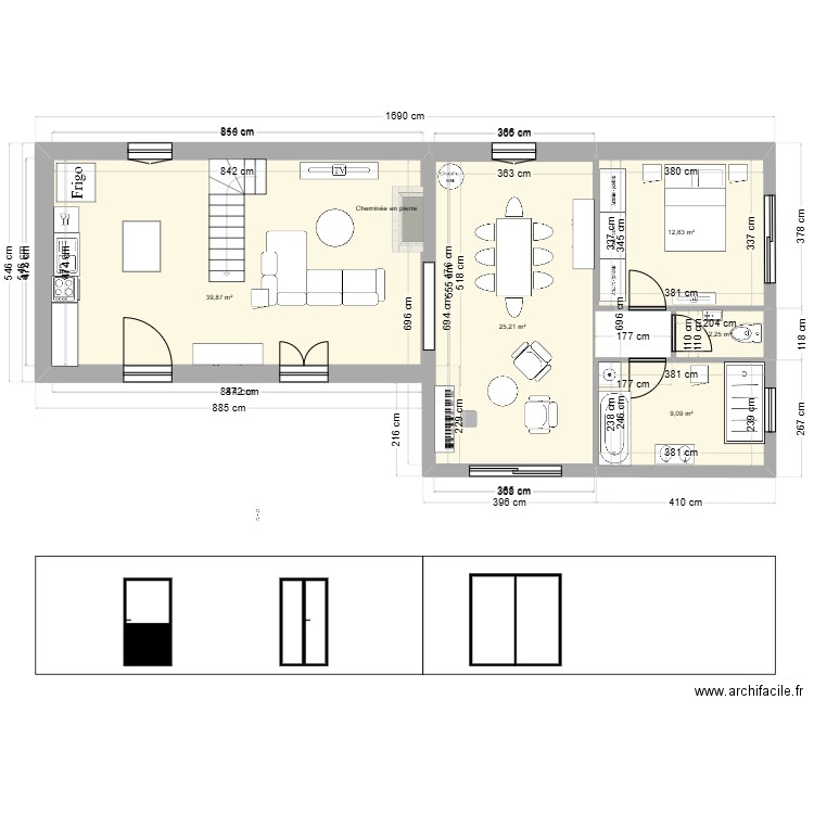 TURRETOT. Plan de 5 pièces et 89 m2