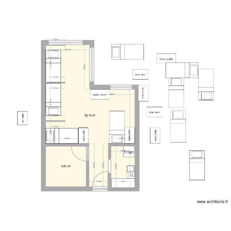 dormotory 2. Plan de 2 pièces et 35 m2