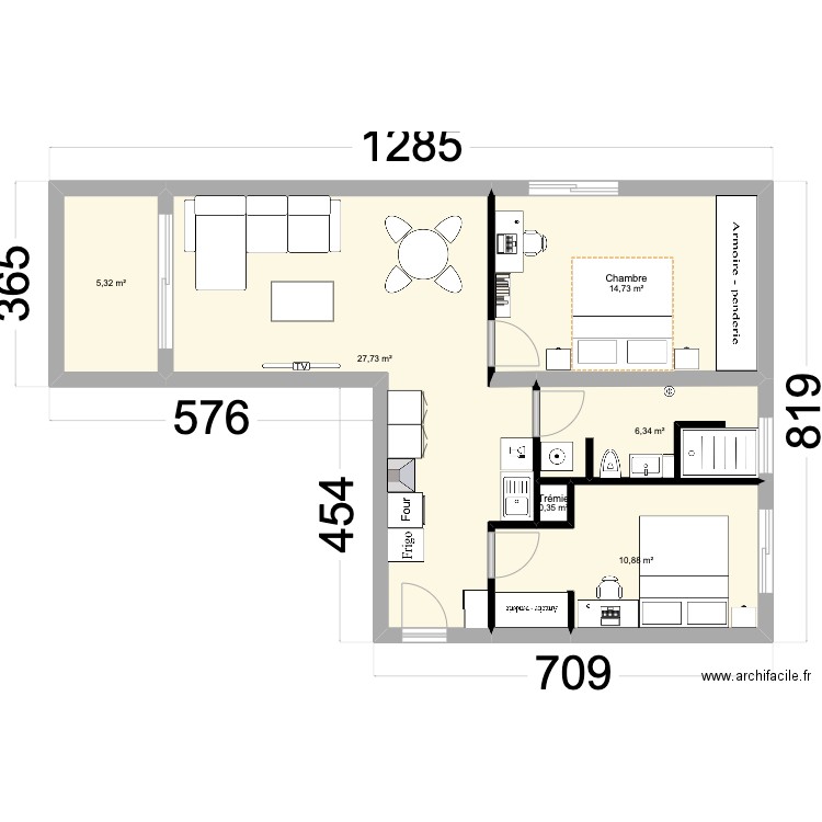 Le Chatel V2. Plan de 6 pièces et 65 m2