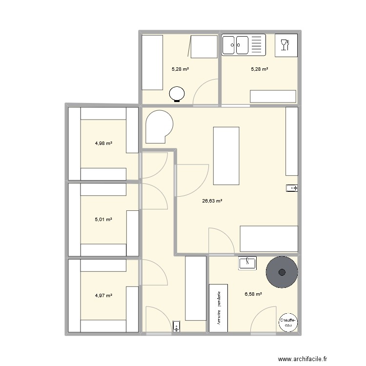 Pan Labo. Plan de 7 pièces et 59 m2