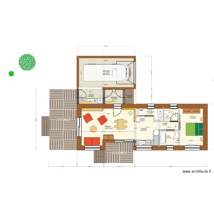 ERQUY - Esquisse Version D. Plan de 6 pièces et 92 m2