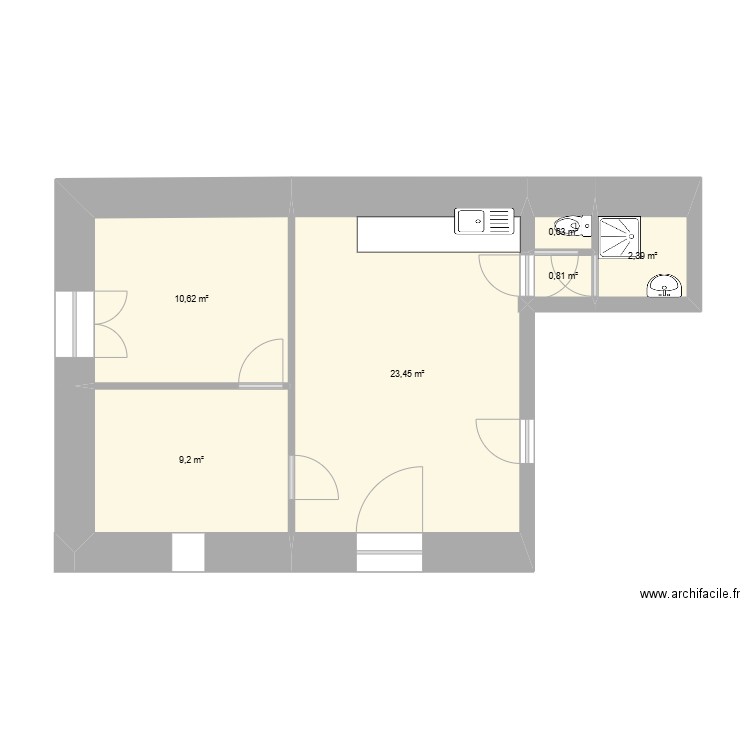 Futur bibliothèque. Plan de 6 pièces et 47 m2