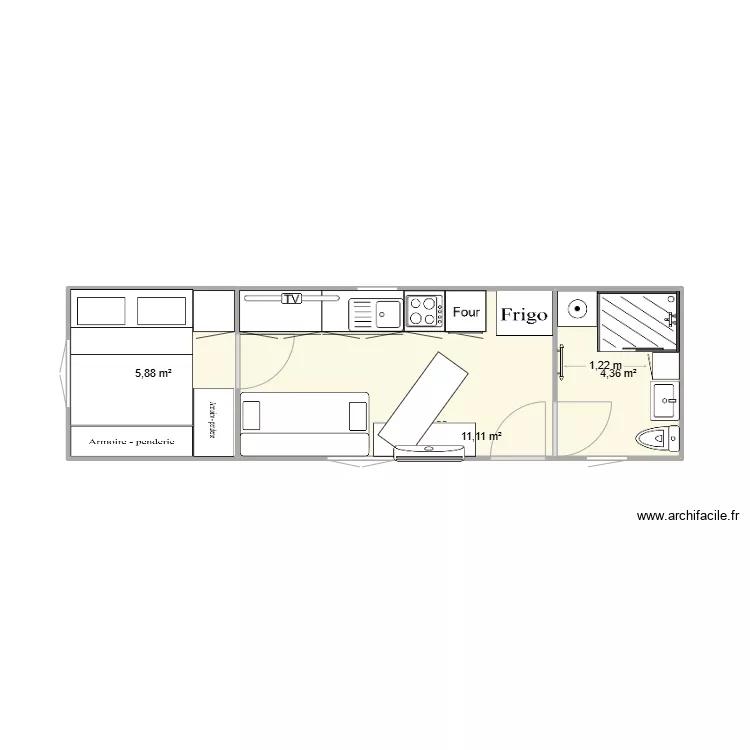 CARAVANE 9m LONG. Plan de 