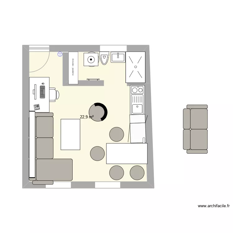 27m2 f2 bis. Plan de 1 Pièce et 23 m² 27m2 f2 bis. Plan de 1 Pièce et 23 m²