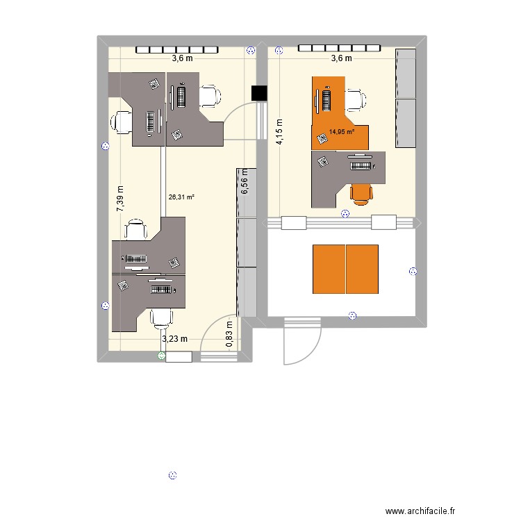 bureau1. Plan de 2 pièces et 41 m2