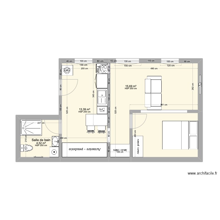 IDR BIDOUARD. Plan de 2 pièces et 42 m2