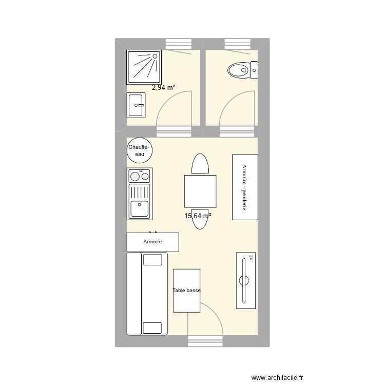 Projet studio Angouleme 3. Plan de 2 pièces et 19 m2