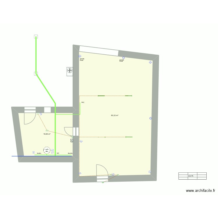 ag_rdc_elec_eau. Plan de 2 pièces et 82 m2