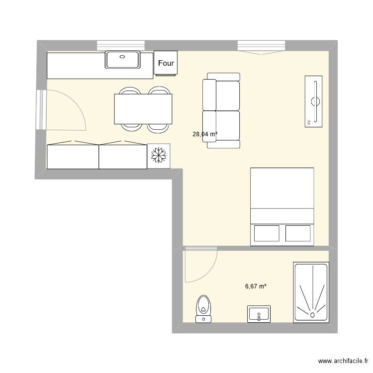 studio neuvy. Plan de 2 pièces et 35 m2