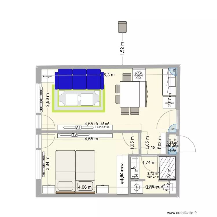 studio3 ieme etage coin cuisine/Salon. Plan de 3 Pièces et 36 m² studio3 ieme etage coin cuisine/Salon. Plan de 3 Pièces et 36 m²