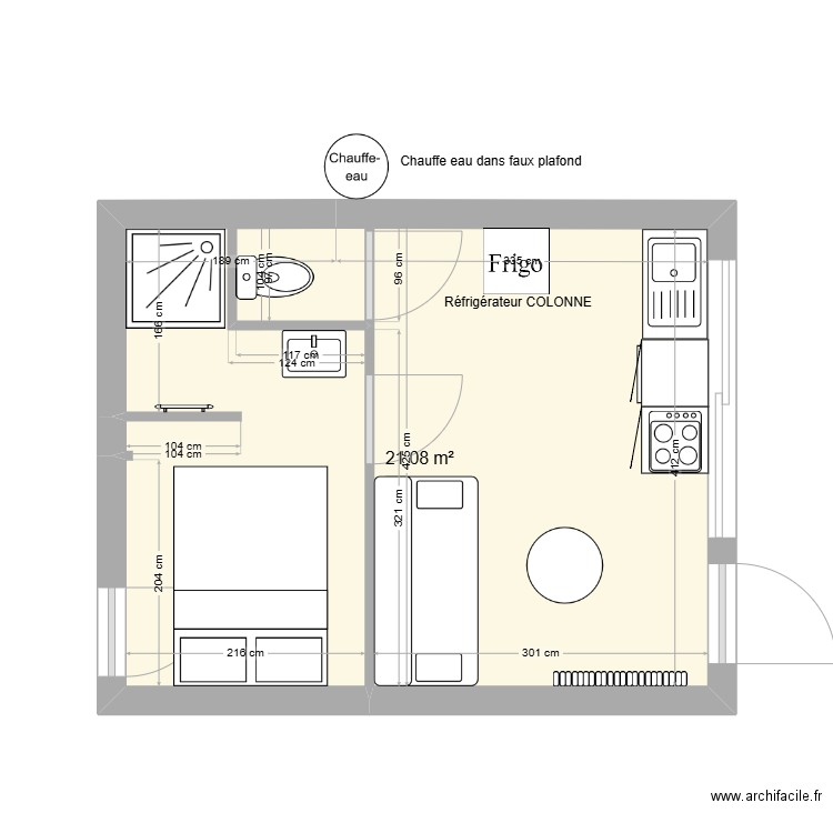lemoine. Plan de 1 pièce et 21 m2