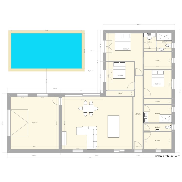 béa1. Plan de 14 pièces et 157 m2