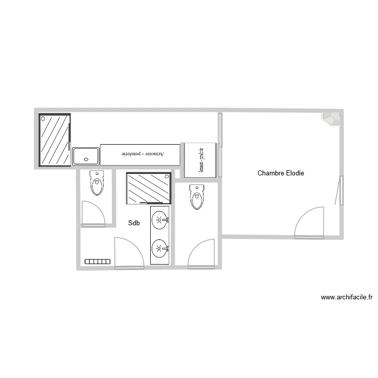 Sanitaires B&egrave;gles. Plan de 5 pièces et 28 m²