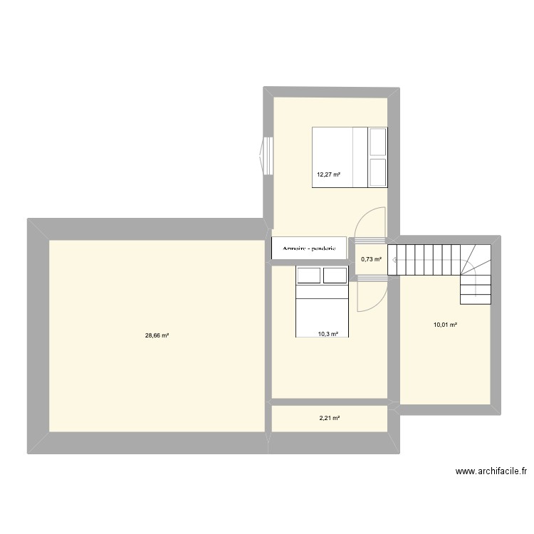 2eme etage. Plan de 6 pièces et 64 m2
