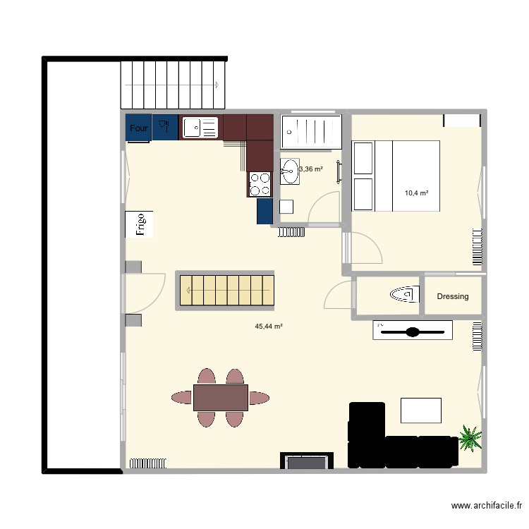 Rdc. Plan de 5 pièces et 62 m2