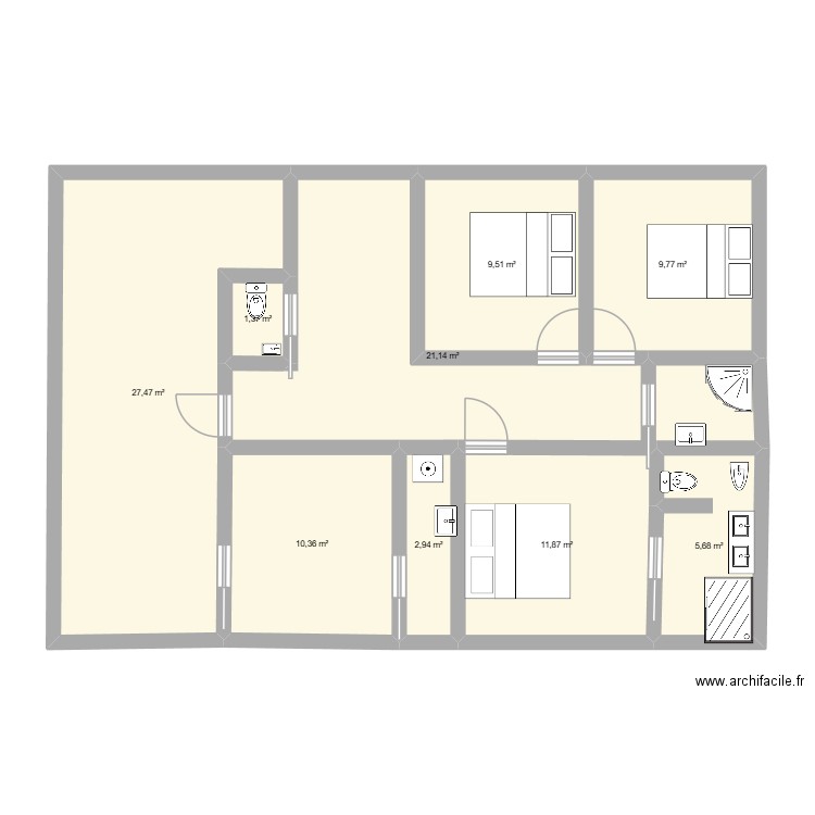 final. Plan de 9 pièces et 100 m2