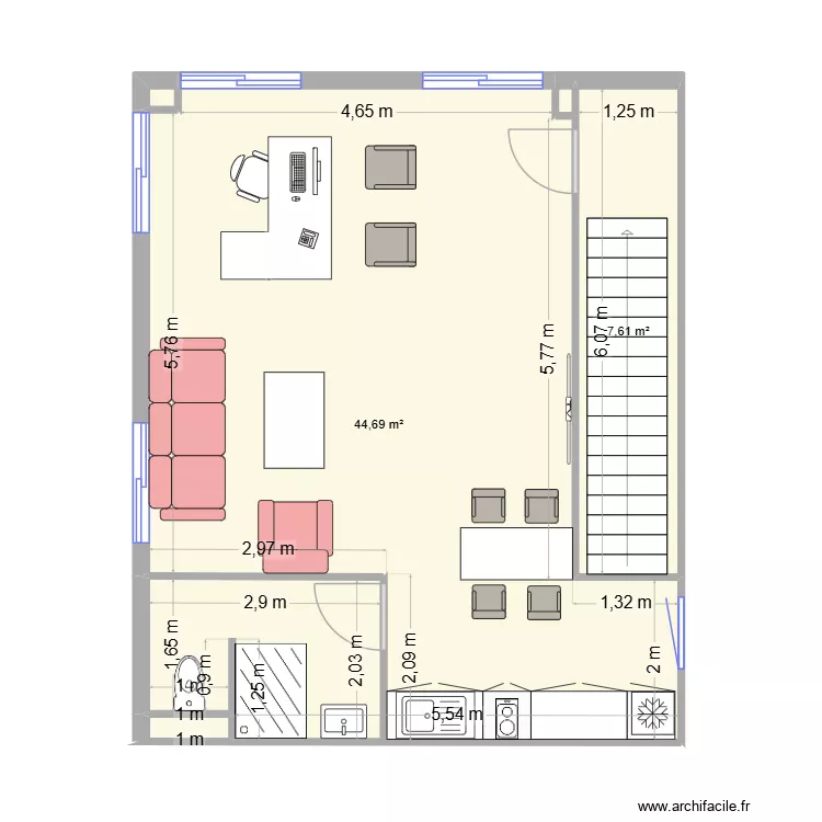 BUREAU DIRECTION. Plan de 5 Pièces et 53 m²