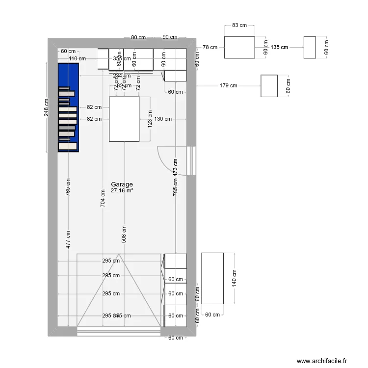 Garage. Plan de 1  et 27 m²