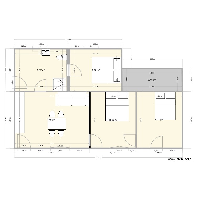 LTSM plan maison souhaité. Plan de 6 pièces et 68 m2