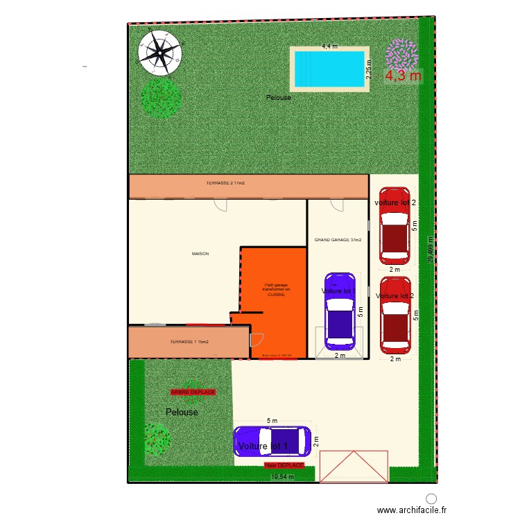 PLAN RDC MODIFIE petit garage en cuisine. Plan de 6 pièces et 566 m2
