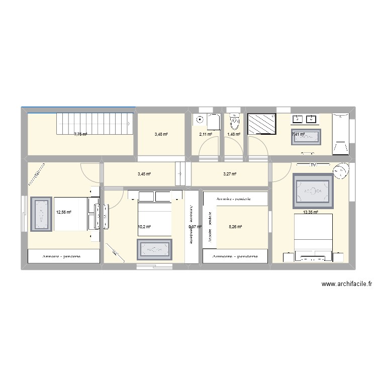 loft t5 étage. Plan de 12 pièces et 74 m2