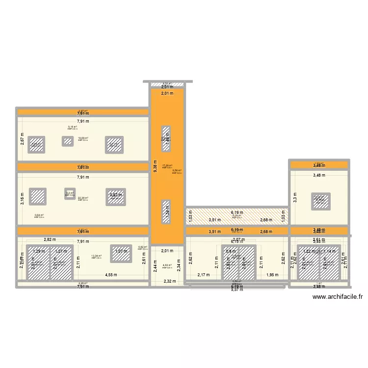 plan de facade. Plan de 36 pièces et 159 m²