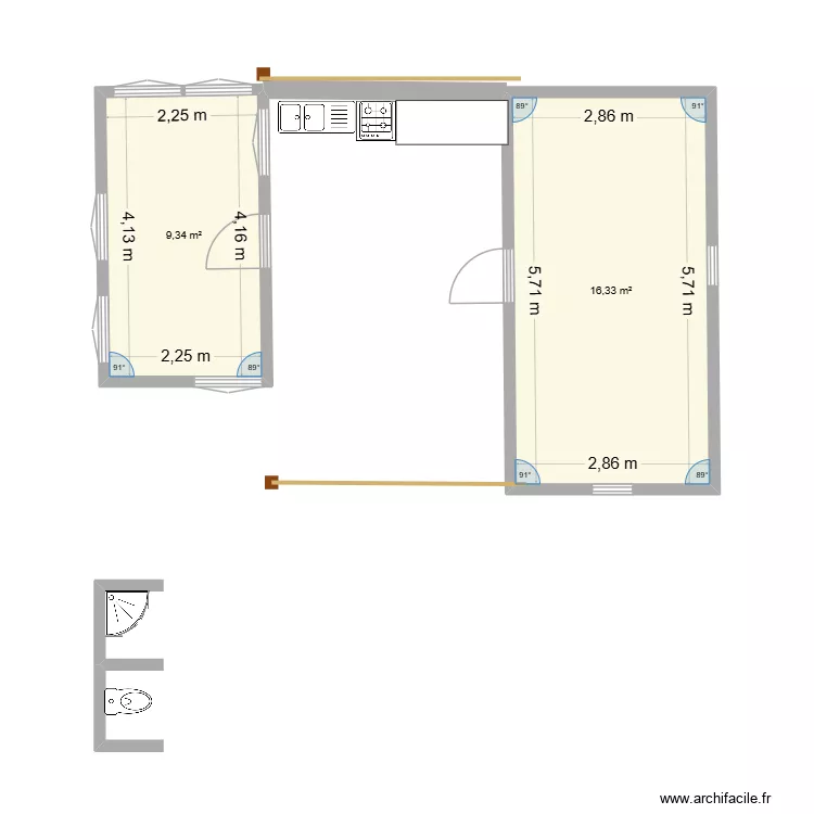 futur habitation. Plan de 2  et 26 m²