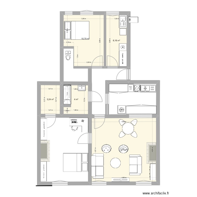 place carnot 2. Plan de 5 pièces et 48 m2
