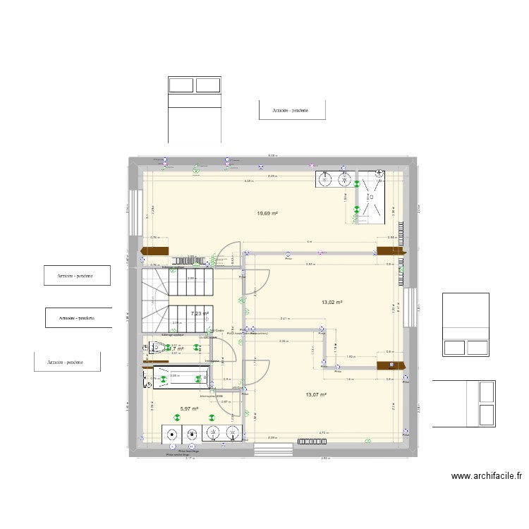 R+1 V3. Plan de 6 pièces et 61 m2