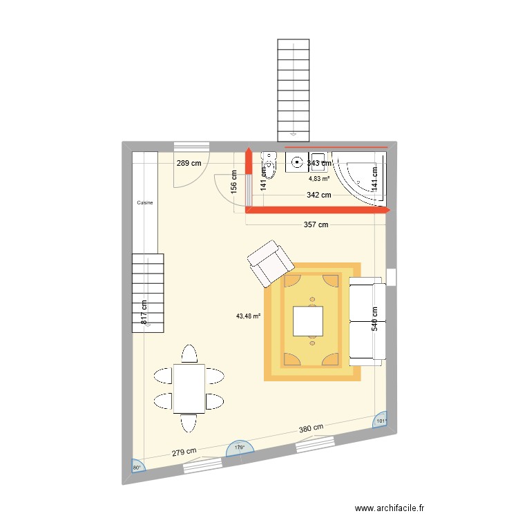 plan appart N+1. Plan de 2 pièces et 48 m2
