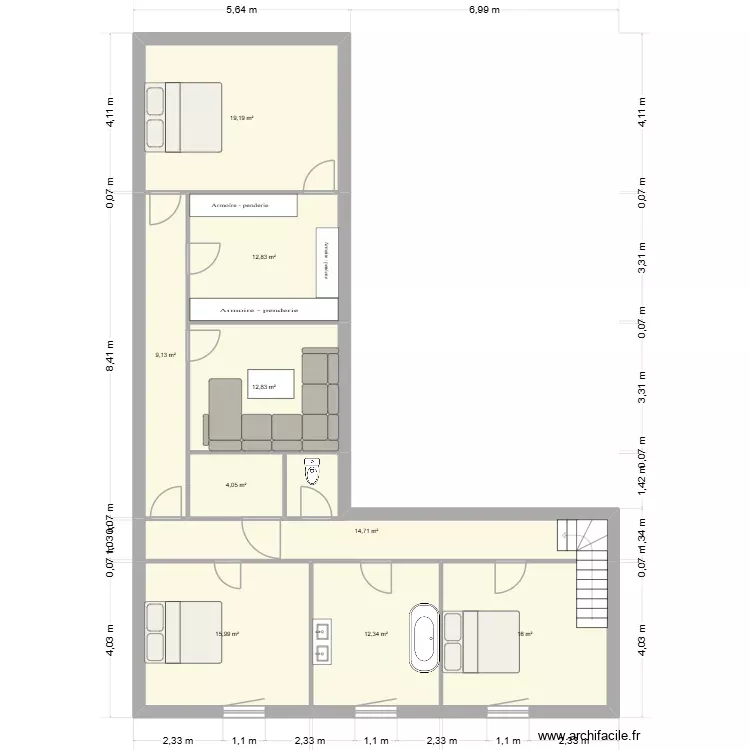 1er &eacute;tage Heub&eacute;court. Plan de 9 Pièces et 117 m²