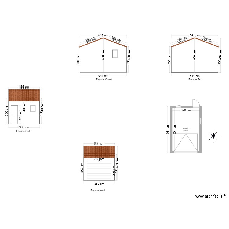 Garage. Plan de 1 pièce et 16 m2