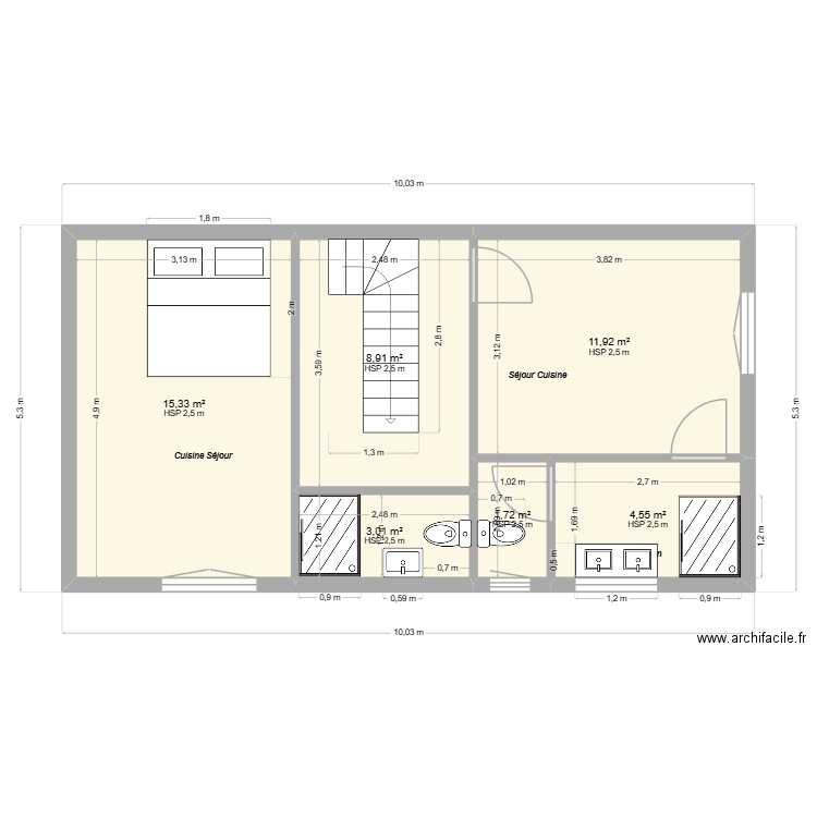 Maison 2ème étage / Aprés travaux F. Plan de 6 pièces et 45 m2