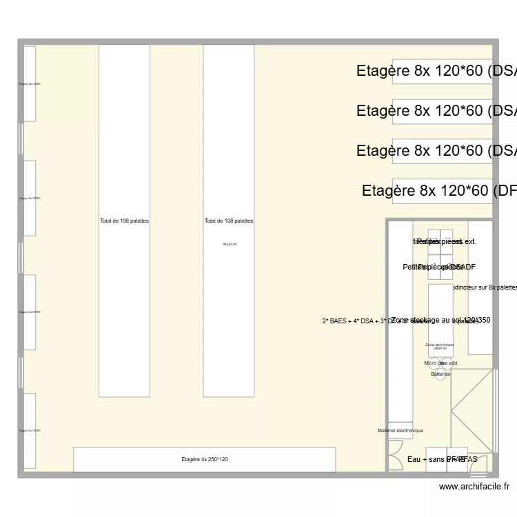 D&eacute;pot. Plan de 2  et 454 m²