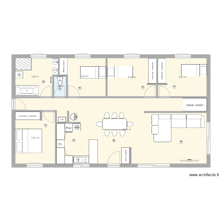 T5 112m² optimisé. Plan de 7 pièces et 108 m2