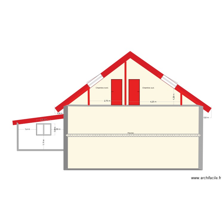 Façade OUEST vue en coupe 19.06.2025. Plan de 4 pièces et 67 m2