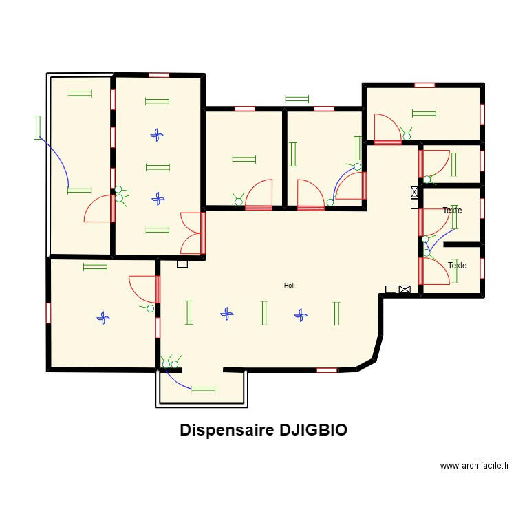 Circuit des lampes dispensaire DJIGBIO. Plan de 9 pièces et 96 m2