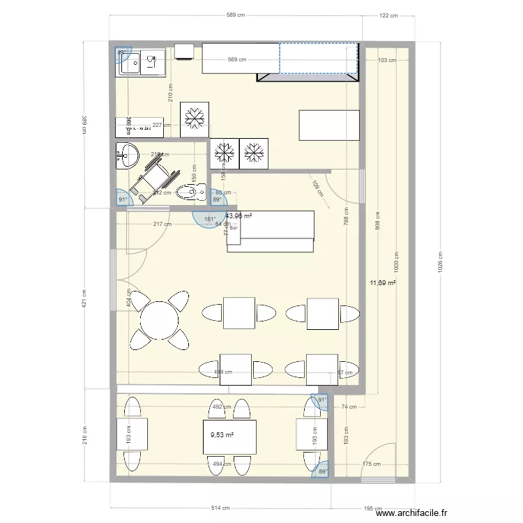 pacifique bar agencement 222. Plan de 