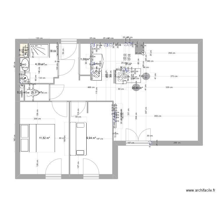 mamie cuisine elec2. Plan de 8 pièces et 64 m2