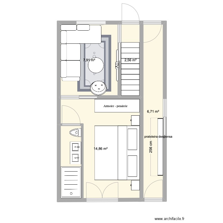 quarto novo. Plan de 4 pièces et 32 m2