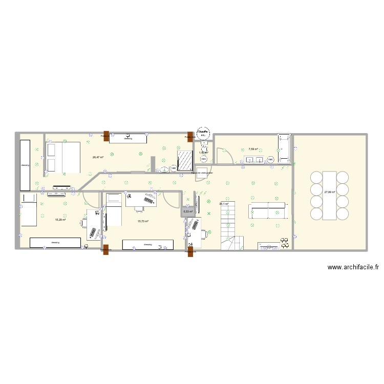 maison Antoine implantation final materiel + meuble. Plan de 8 pièces et 130 m2