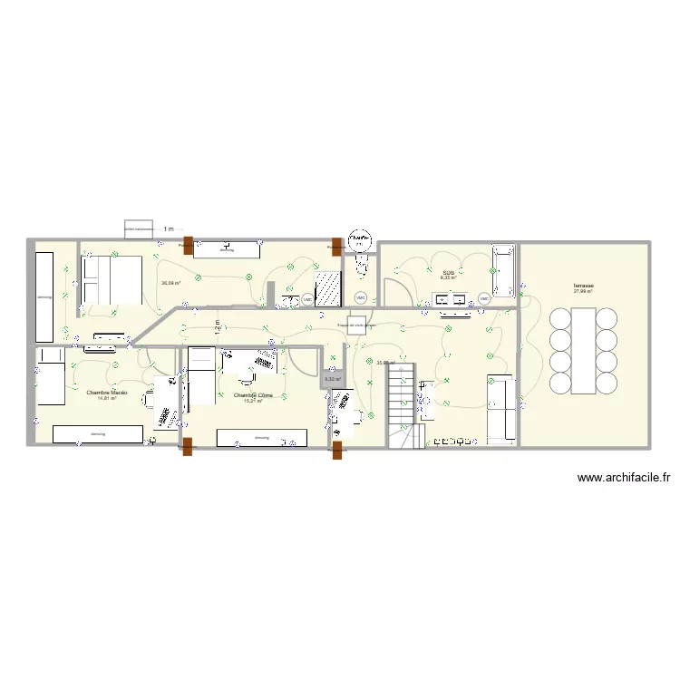 maison Antoine implantation final materiel + meuble. Plan de 7 pièces et 130 m² maison Antoine implantation final materiel + meuble. Plan de 7 pièces et 130 m²
