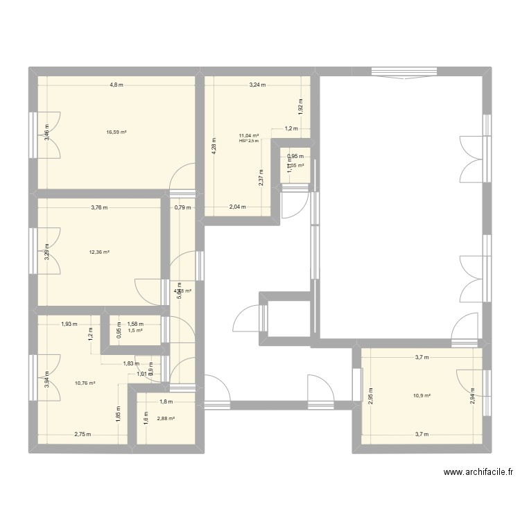 appart 1er v2. Plan de 9 pièces et 72 m2