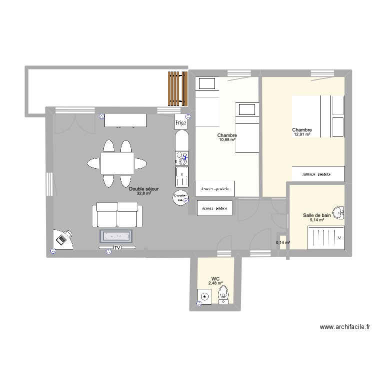 Ax les Thermes. Plan de 6 pièces et 64 m2