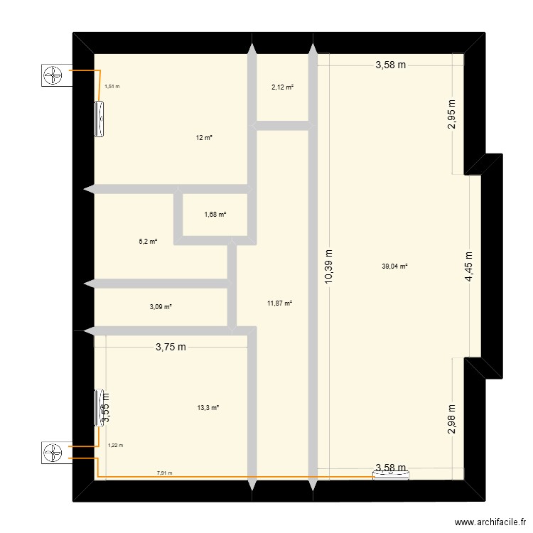 PLAN CLIMATISATION étage 1. Plan de 8 pièces et 88 m2