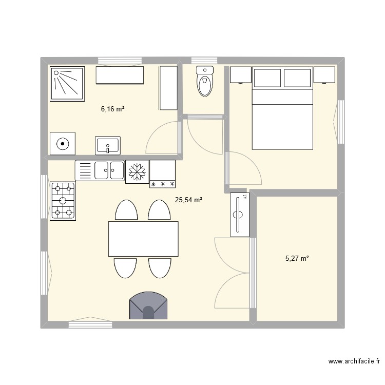 plan1. Plan de 3 pièces et 37 m2