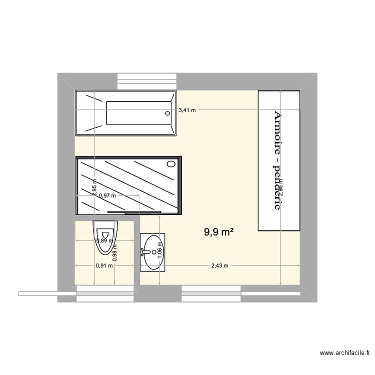 SDB 2. Plan de 1 pièce et 10 m2